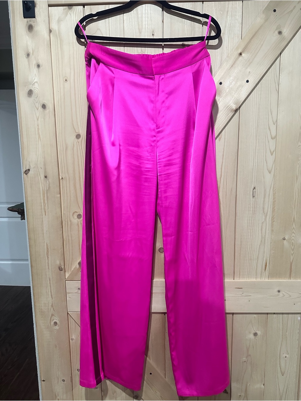 CROSBY by Mollie Burch Bright Fuchsia Wide-Leg Satin Pants